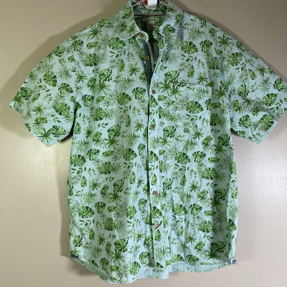 Carbon2Cobalt Shirt Mens Large Green Floral Tropical AOP Cotton Button Up